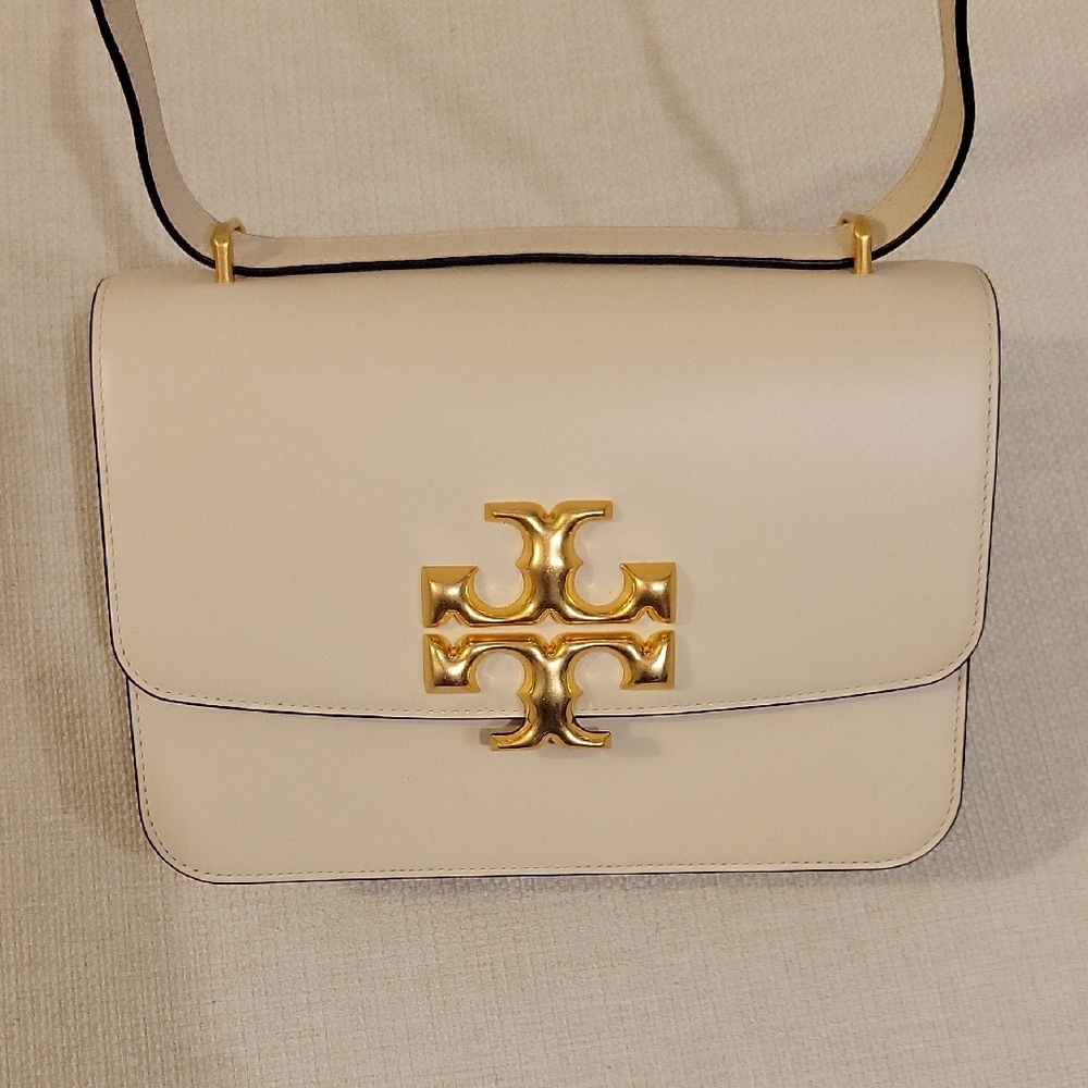 Tory Burch Cream Convertible 'Eleanor' Medium Bag with Sculptural Gold Logo